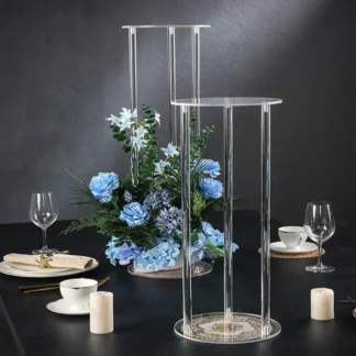 Jarrón acrílico redondo de 80cm y 10 piezas de altura, florero transparente para mesa de boda, centro de mesa, moderno, Vintage, columnas de soporte, decoración