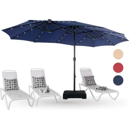 PHI VILLA-sombrilla de Patio grande con luces solares, sombrillas rectangulares de mercado al aire libre de doble cara con 36 luces LED, 15 pies