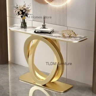Mesas de consola de pizarra de lujo, gabinete de entrada de hierro semicircular italiano, muebles para el hogar, escritorio de vista final de pasillo creativo T