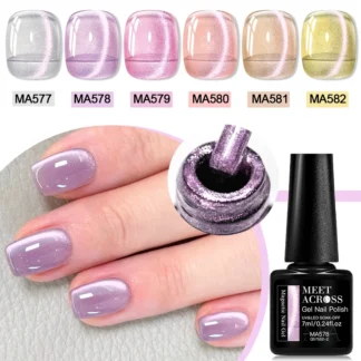 MEET ACROSS 7ml Jelly Purple Cat Gel magnético Esmalte de uñas Gel de ojo de gato Suministros de uñas de primavera Semi permanente Soak Off Gel Nail Art
