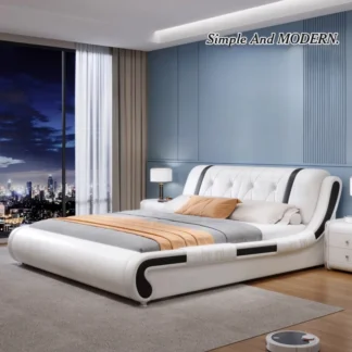 Cabecero de cama doble de cuero Artificial, cama doble moderna tamaño Queen King, muebles Letto Matrimoniale de lujo iluminados para dormitorio