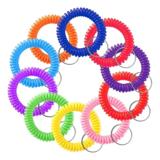 100 Uds llavero de bobina de muñeca de resorte colorido llavero de muñeca estirable pulsera bobina de muñeca banda de muñeca llavero Chain-AD13