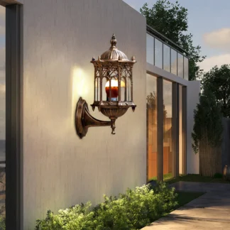 Lámpara de pared Retro para exteriores, farol de pared de latón antiguo con pantalla de vidrio transparente, aplique de pared impermeable de aluminio para porche y jardín