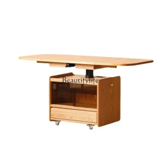 Mesa de centro plegable de elevación, nuevo estilo, madera maciza, móvil, viento, sala de estar, pequeño apartamento, sofá, mesa auxiliar ss 8617