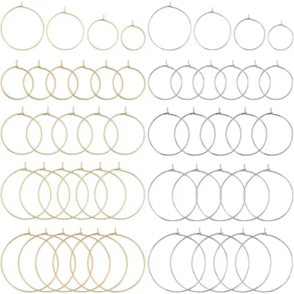 160 Uds. Pendiente de aro con cuentas, 20/25/30/35mm, acero inoxidable 316, anillos de colgantes para copa de vino, etiquetas de vino, kit de fabricación de pendientes dorados