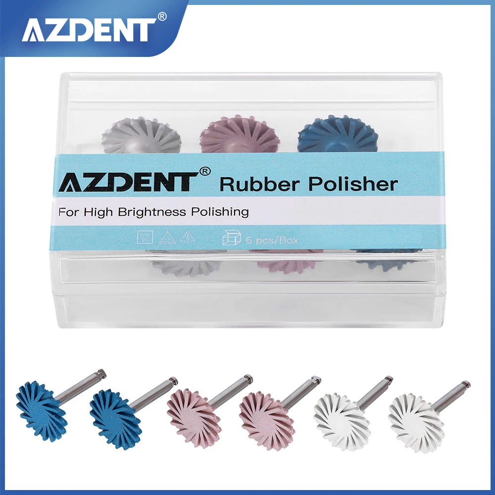 AZDENT 6 unids/set Kit de disco de pulido de resina compuesta Dental cepillo flexible en espiral fresas sistema de diamante disco RA rueda de 14mm