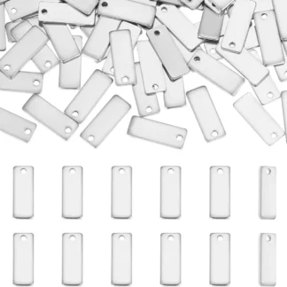 100 Uds. Etiqueta en blanco con estampado de Metal rectangular, dijes en blanco de acero inoxidable de 13mm, etiqueta de nombre, colgantes pequeños en blanco, kit de fabricación de dijes