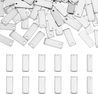 100 Uds. Etiqueta en blanco con estampado de Metal rectangular, dijes en blanco de acero inoxidable de 13mm, etiqueta de nombre, colgantes pequeños en blanco, kit de fabricación de dijes
