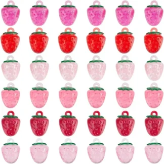 36 Uds. De abalorios de fresas, abalorios de resina con forma de fresa, adorno artístico, pequeños abalorios coloridos de fruta y fresa para kit de fabricación de joyas