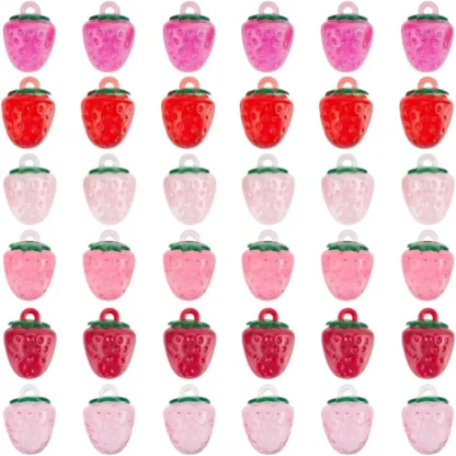 36 Uds. De abalorios de fresas, abalorios de resina con forma de fresa, adorno artístico, pequeños abalorios coloridos de fruta y fresa para kit de fabricación de joyas
