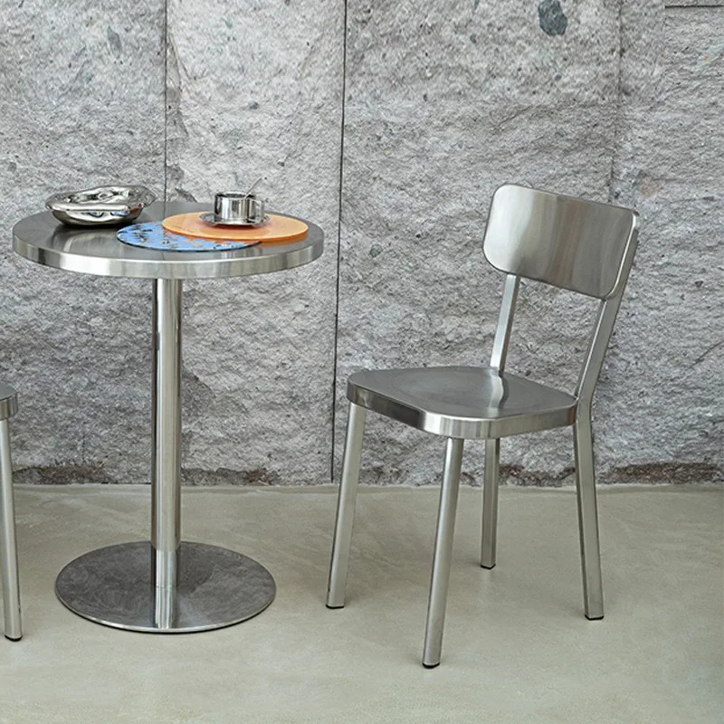 Silla de comedor Industrial de acero inoxidable con marco de Metal, silla minimalista moderna nórdica con respaldo, muebles de restaurante al aire libre