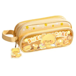 Bolsa de lápices de color caramelo de gran capacidad Ins, bolsa de almacenamiento de papelería con Panda de dibujos animados, estuche de lápices de tacto suave a la moda para estudiantes