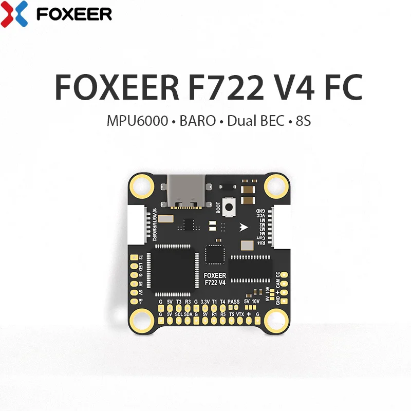 Foxeer F722 V4 MPU6000 8S FC doble BEC barómetro X8 controlador de vuelo 30,5X30,5mm Φ4mm 8S LIPO para RC FPV Freestyle Drone