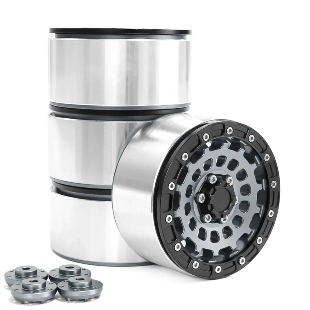 Nuevo: 4 Uds. Llanta de cubo de rueda Beadlock de aleación de aluminio de 2,6 pulgadas con combinador de 17mm y 12mm, piezas de mejora de coche trepador de control remoto, Color titanio