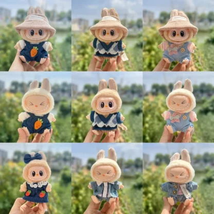 Muñecas Labubu I II Idol de 17cm, Mini ropa para muñecas de peluche, traje, suéter, pantalones con pechera, sombrero, accesorios para fiesta sentada Kpop Exo de Corea