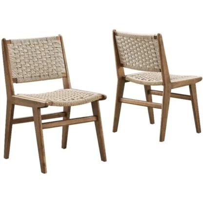 Silla auxiliar de comedor de madera de cuerda tejida Saoirse en nogal natural