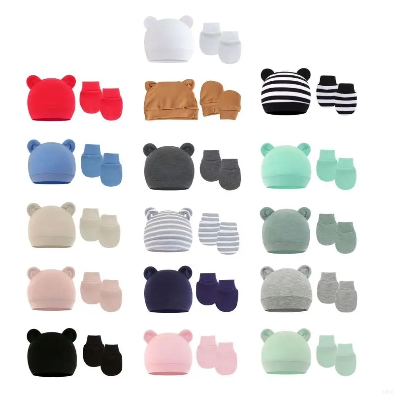 Y8AF sombrero para bebé recién nacido con guantes Otoño Invierno cálido algodón cosas accesorios para niños sombrero 0-6
