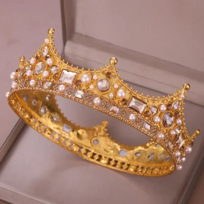 Tiara nupcial barroca Vintage, corona de novia de cristal, corona de Reina rey, accesorios de joyas para el cabello de boda, tocado para desfile de graduación para mujer
