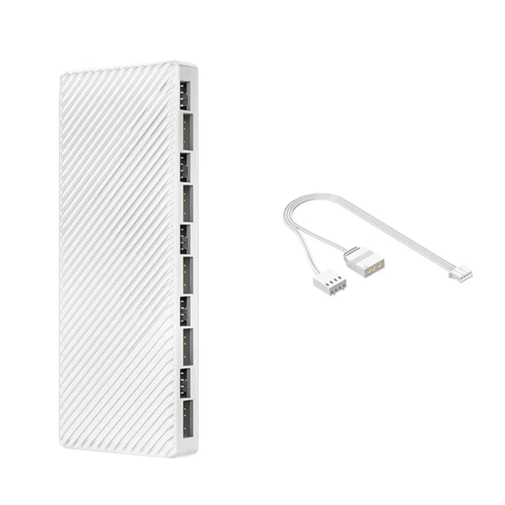 ATTU ARGB/PWM Hub Dual 10 puertos de expansión Controlador ARGB Adaptador HUB de ventilador 2 en 1 para ventilador con estuche blanco