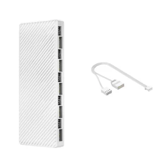ATTU ARGB/PWM Hub Dual 10 puertos de expansión Controlador ARGB Adaptador HUB de ventilador 2 en 1 para ventilador con estuche blanco