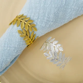 Hebilla de servilleta de hoja simple, anillo de servilleta de hoja simulada de oro, apertura de hotel, anillo de servilleta de metal, anillo de tela de boca, nuevo, 6 unids/lote