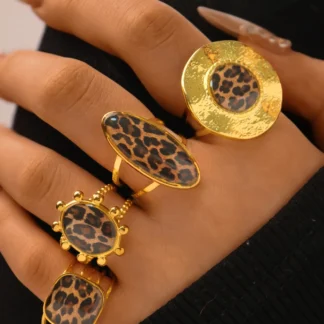 Minimalista 18K PVD chapado en oro 304 anillos de acero inoxidable joyería gruesa encanto de alta calidad elegante Boho leopardo joyería dorada