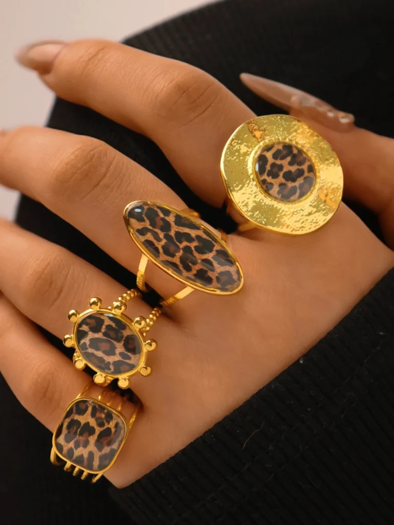 Minimalista 18K PVD chapado en oro 304 anillos de acero inoxidable joyería gruesa encanto de alta calidad elegante Boho leopardo joyería dorada