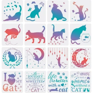16 Uds plantillas para gatos 7,8x7,8 pulgadas juegos de pintura de dibujo de mariposa de plástico plantilla de letra de gato pintura reutilizable de gato y Luna