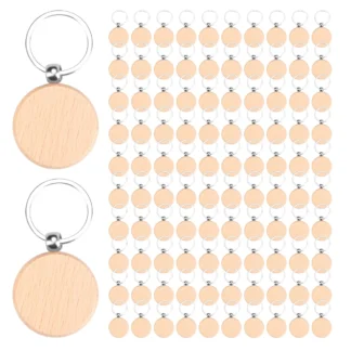 100 piezas de llaveros de madera en blanco, espacios en blanco redondos para grabado en madera, llavero de madera sin terminar, etiqueta para llave B