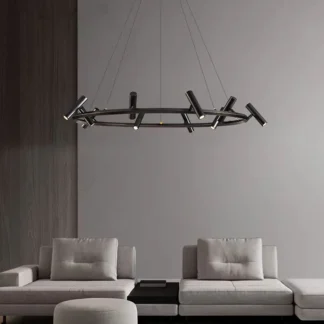Lámpara de araña de anillo nórdico, lámpara de punto ajustable de Metal negro, sala de estar, comedor, cocina, iluminación interior, luz colgante redonda led