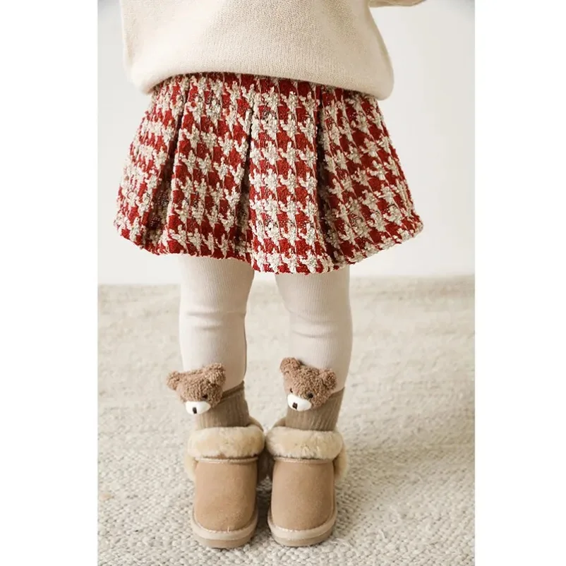 Media falda para niñas, Falda plisada gruesa y versátil de Navidad, Falda corta a cuadros Vintage a la moda para bebés, primavera Otoño Invierno