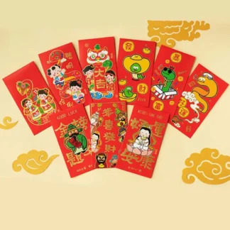 Dibujos animados 2025 sobre rojo bronceado Zodíaco serpiente danza del león estilo Año nuevo bolsa de dinero HongBao Dios de la riqueza bolsillo de dinero Unisex