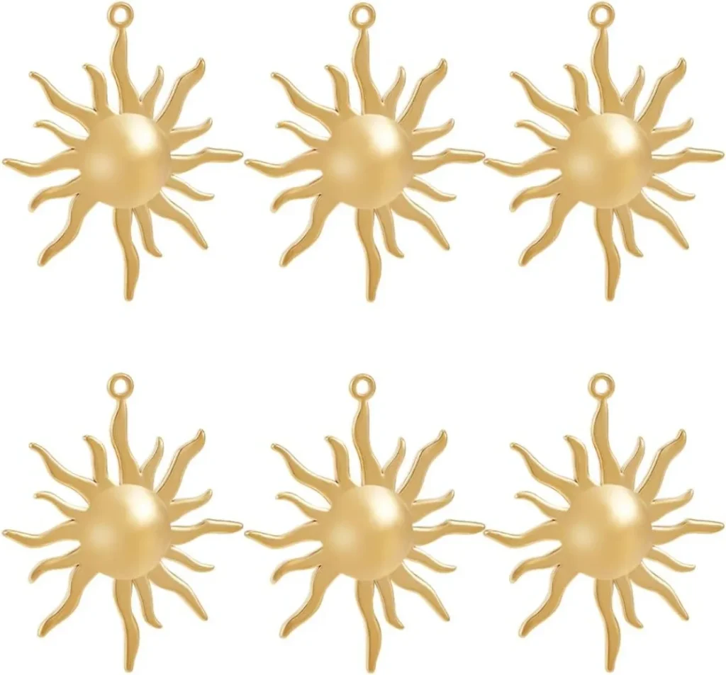 6 uds. De dijes de sol chapados en oro de 18 quilates, colgantes de girasol Celestial redondos planos de acero inoxidable, dijes para kit de fabricación de joyas