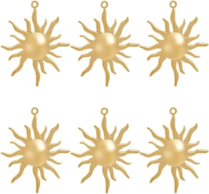 6 uds. De dijes de sol chapados en oro de 18 quilates, colgantes de girasol Celestial redondos planos de acero inoxidable, dijes para kit de fabricación de joyas