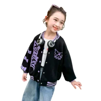 Abrigo de Anime Kuromi Sanrios para niña, ropa fina de primavera y otoño para niño, uniforme de béisbol holgado deportivo, dibujos animados Kawaii de ocio