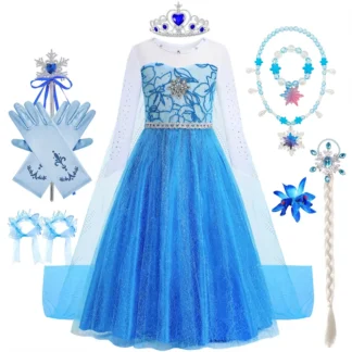 Vestidos de manga larga de Elsa para niñas, disfraz de cumpleaños para niños, disfraz de princesa elegante de malla, Vestido de fiesta de Carnaval, Pascua y Halloween