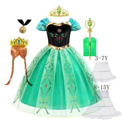 Disfraz de princesa para niños, vestido verde de Anna para niñas, vestidos de fiesta, ropa de Halloween