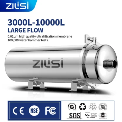 Sistema de filtro de agua de alto flujo para toda la casa Filtro de agua mineral de acero inoxidable 5000L-8000L PVDF reutilizable dura exceder 5 años