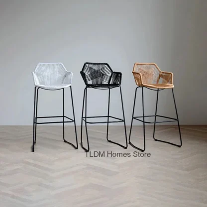 Taburetes de Bar nórdico, silla de Bar de ratán creativa, silla de ratán, sillón trasero, silla de balcón al aire libre, taburete de Bar minimalista moderno de hierro Jj