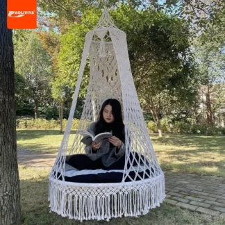 AOLIVIYA-hamaca de cuerda hecha a mano, columpio interior, dormitorio, hogar, balcón, patio al aire libre, cuna perezosa, hamaca de celebridad de Internet