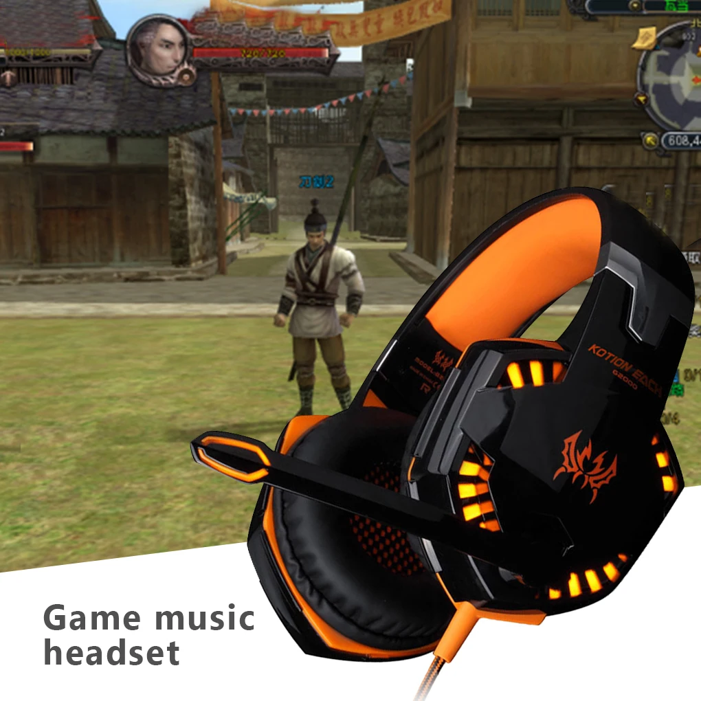 Auriculares estéreo envolventes para juegos HiFi con cancelación de ruido y micrófono HD para juegos de PC, ordenadores, auriculares para juegos, naranja