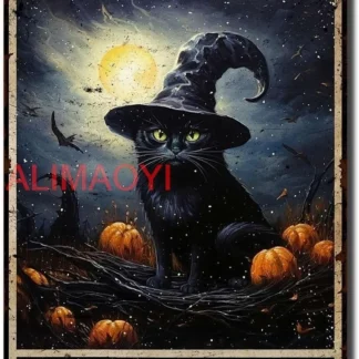 Letrero de estaño con pintura de bruja, Halloween, gato negro, Hola oscuridad, mi viejo amigo, carteles de hojalata Retro, decoración de pared Vintage, Bar para el hogar K