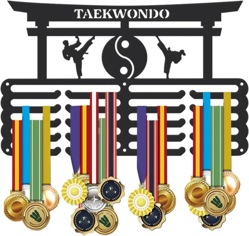 Colgador de medallas deportivas, soporte para medallas deportivas para pared, estante personalizado mejorado de gran capacidad