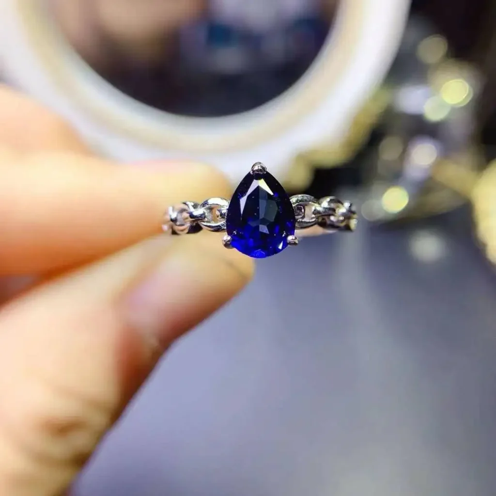 Anillo de zafiro de Plata de Ley 925, anillo clásico para mujer, joyería fina de zafiro Real Natural