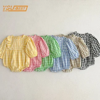 Mono de rejilla de manga larga para niños y niñas recién nacidos, peleles de primavera y otoño, novedad