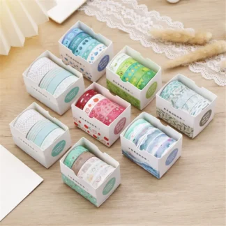 Cinta adhesiva Washi Tape, accesorio decorativo para escuela, álbum de recortes, 5 rollos por caja