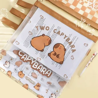 Bolsa con cremallera, bolsa para documentos de capibara de PVC, bolsa para archivos A4 duradera de dibujos animados, paquete de información impermeable transparente para estudiantes