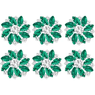 Botones de vástago de diamantes de imitación de aleación de flores de plata verde, 6 uds., botones de diamantes de imitación de ramo de 1 pulgada con 1 orificio y kit de fabricación plana