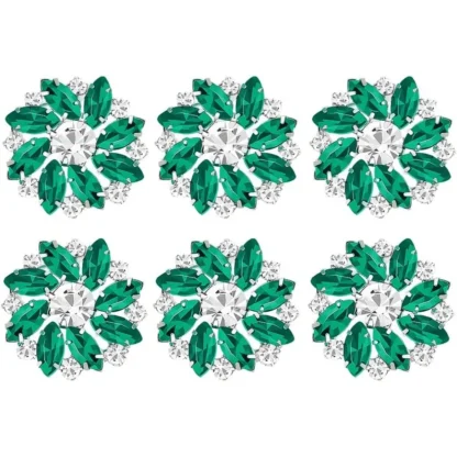 Botones de vástago de diamantes de imitación de aleación de flores de plata verde, 6 uds., botones de diamantes de imitación de ramo de 1 pulgada con 1 orificio y kit de fabricación plana
