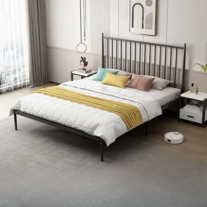 Cama doble de Metal para dormitorio moderno, Bases de Cama con marco de tamaño completo de perfil bajo Simple, Cama casera doble Queen, accesorios para el hogar